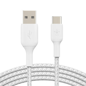 Cable USB A vers USB C - 1m Tressé BLANC -
