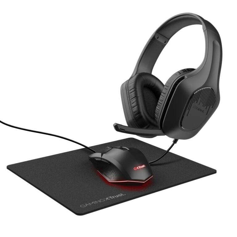 Kit de gaming 3-en-1 Trust GXT 790 - Casque gaming + Souris gaming + Tapis de souris Noir